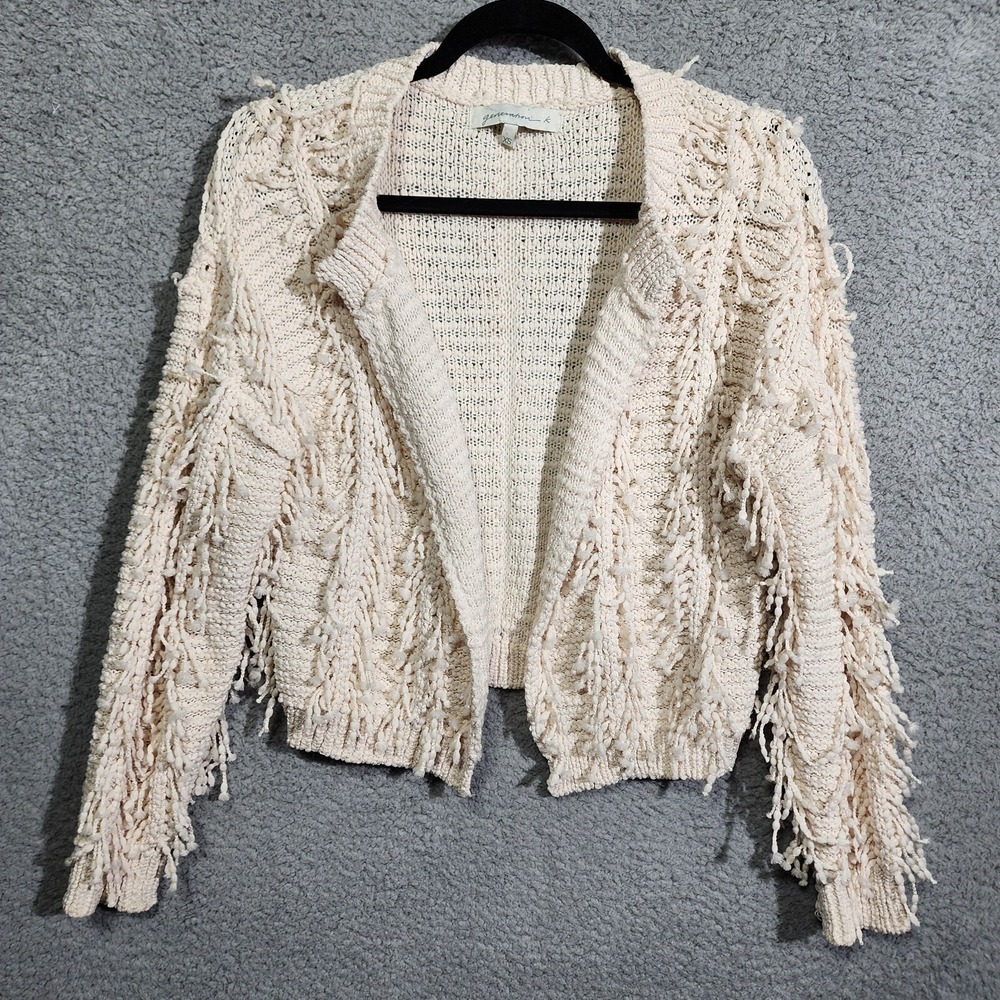 Generation K Cardigan Sweater Size XS‎ Long Sleeve Ivory Shaggy Tassels